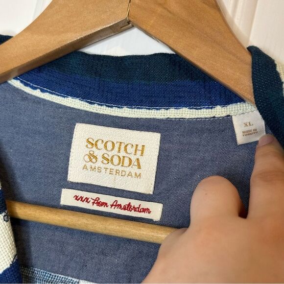 Scotch & Soda Navy Blue Creme Patchwork Printed Camp Button Down Shirt XL Indie - Picture 10 of 12